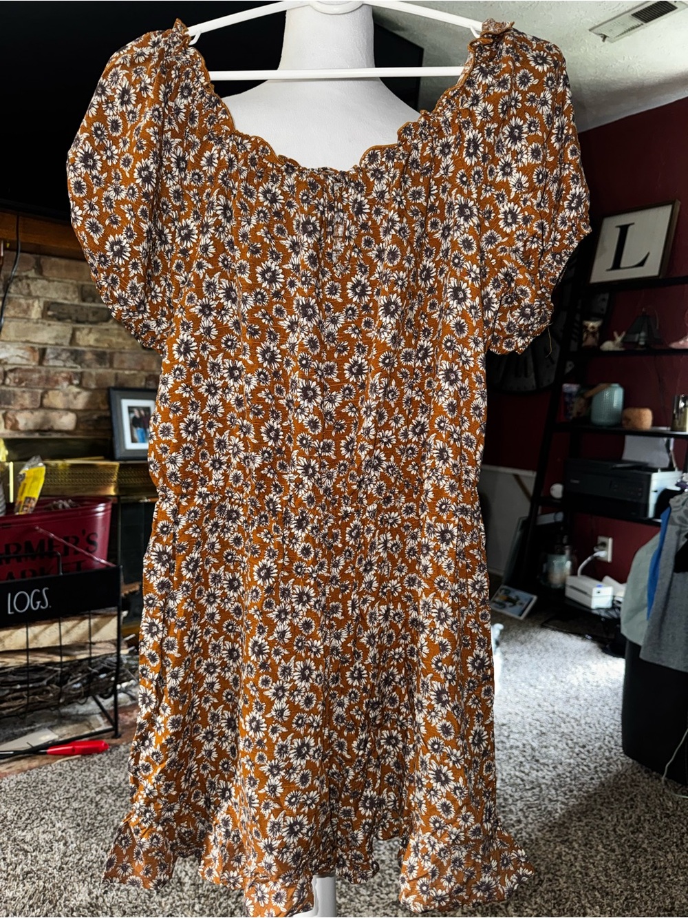 Maurices Rust Brown Floral Smocked Romper